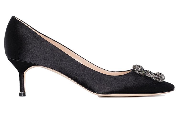 Order (W) Manolo Blahnik Sepatu Hak Runcing 'Kulit Hitam' 9XX-0661-0039