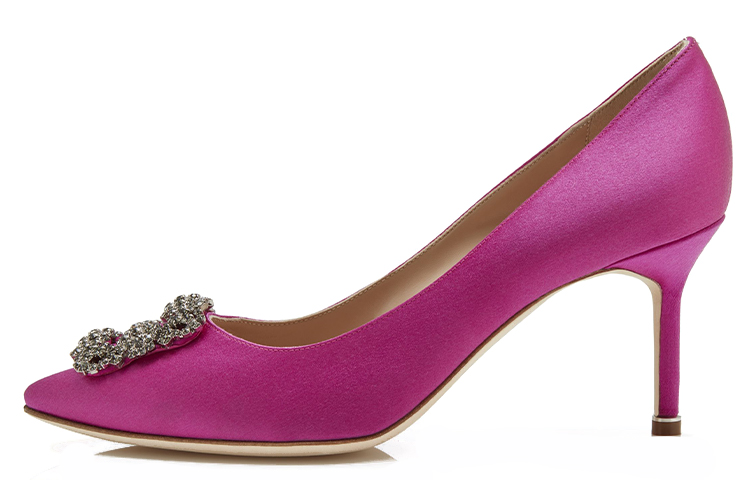 (W) Manolo Blahnik Satin Almond Toe High Heels 'Purple'