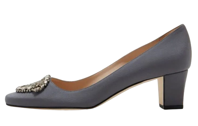 (Women) Manolo Blahnik Satin Buckle High-Heels 'Grey Jewel' 9XX-0574-0011
