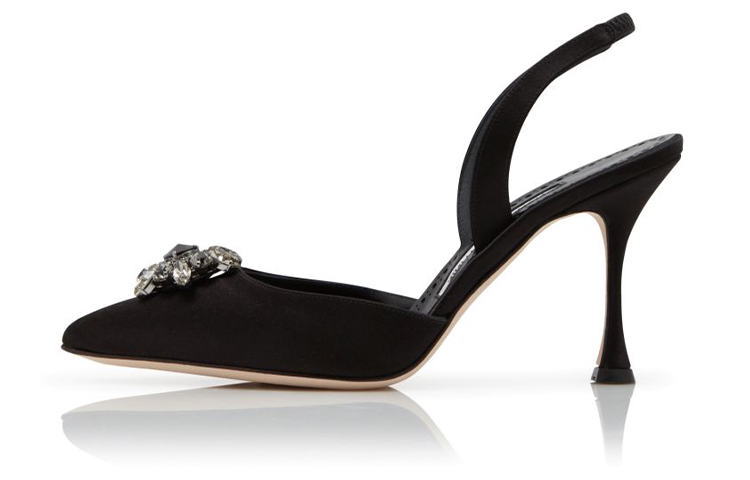 (Women) Manolo Blahnik Satin Buckle High Heels 'Jewel Black' 321-1821-0009