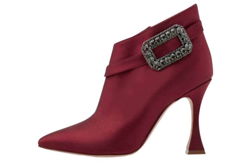 (W) Manolo Blahnik Satin Crystal Buckle Ankle Boot 'Deep Red'