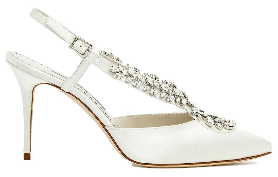 (W) Manolo Blahnik Satin Crystal Embellished High Heels 'White' 圖 2