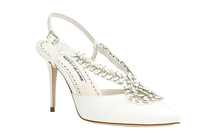 (W) Manolo Blahnik Satin Crystal Embellished High Heels 'White' 圖 3