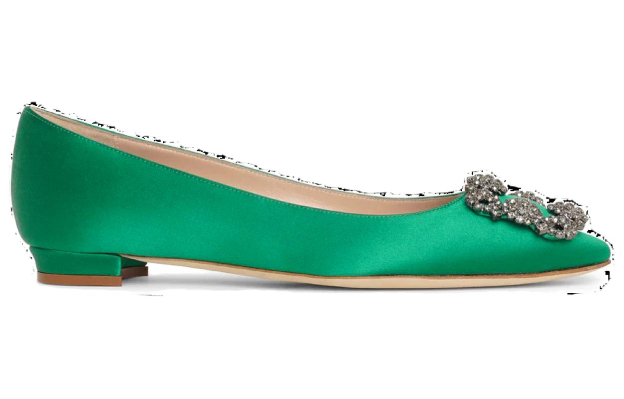 Order (W) Manolo Blahnik Satinado Plano con Hebilla de Cristal 'Verde' 9XX-0348-0030