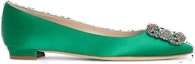 Order (W) Manolo Blahnik Satin Flat dengan Crystal Buckle 'Hijau' 9XX-0348-0030