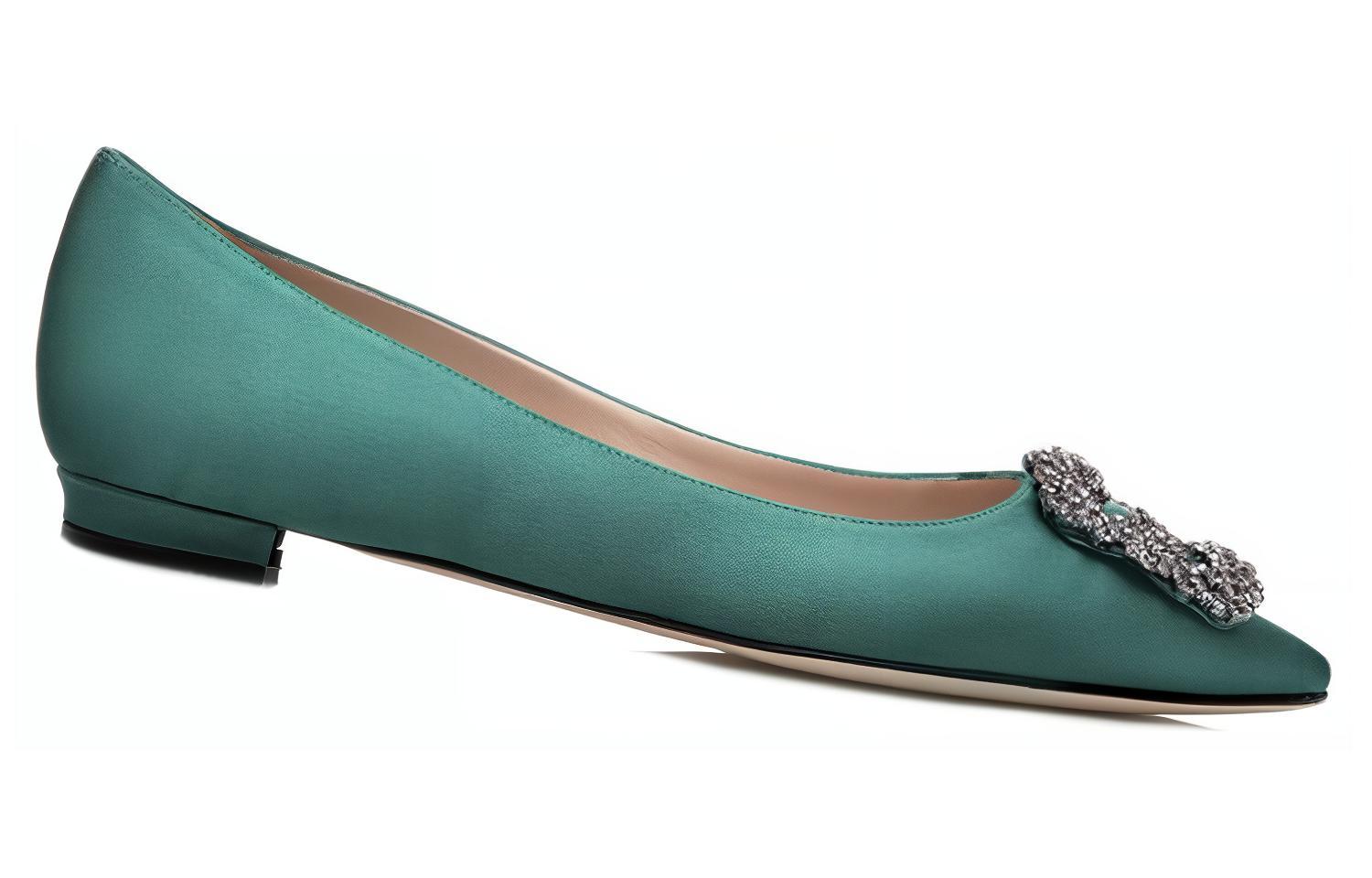 Lookbook (W) Manolo Blahnik Satinado Plano con Hebilla de Cristal 'Verde' 9XX-0348-0030