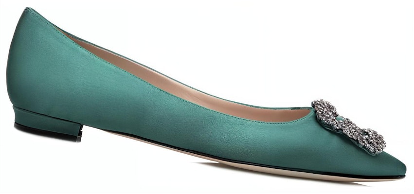 (Women) Manolo Blahnik Satin Flat with Crystal Buckle 'Green' 9XX-0348-0030 Lookbook (Women) Manolo Blahnik Satin Flat with Crystal Buckle 'Green' 9XX-0348-0030