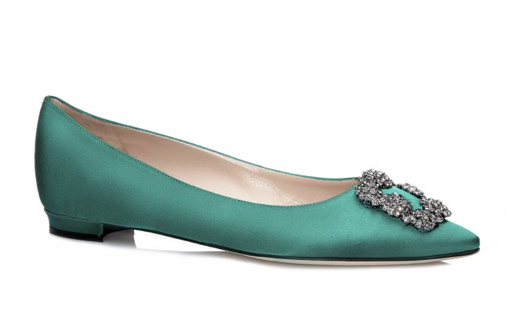 Shop (W) Manolo Blahnik Satinado Plano con Hebilla de Cristal 'Verde' 9XX-0348-0030