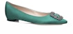 (W) Manolo Blahnik Satin Flat dengan Crystal Buckle 'Hijau' 9XX-0348-0030