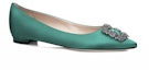 Shop (W) Manolo Blahnik Satin Flat dengan Crystal Buckle 'Hijau' 9XX-0348-0030