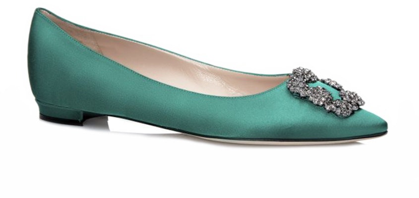 (Women) Manolo Blahnik Satin Flat with Crystal Buckle 'Green' 9XX-0348-0030 Shop (Women) Manolo Blahnik Satin Flat with Crystal Buckle 'Green' 9XX-0348-0030