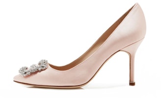 (Women) Manolo Blahnik Satin Heels 'Light Pink Crystal Buckle' 9XX-0317-0031 (Women) Manolo Blahnik Satin Heels 'Light Pink Crystal Buckle' 9XX-0317-0031