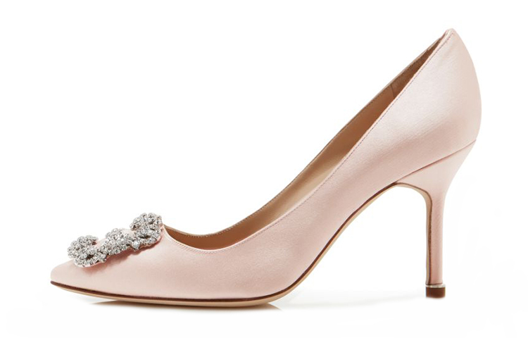 (Women) Manolo Blahnik Satin Heels 'Light Pink Crystal Buckle' 9XX-0317-0031