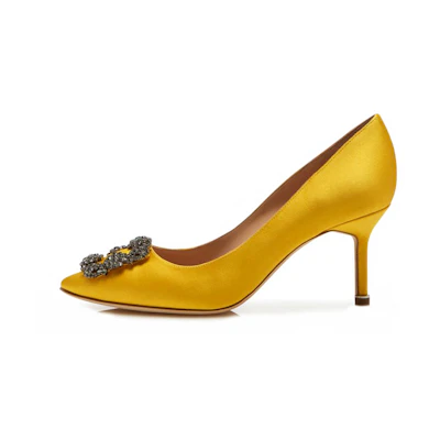 (W) Manolo Blahnik Satin High Heels 'Crystal Buckle Yellow'