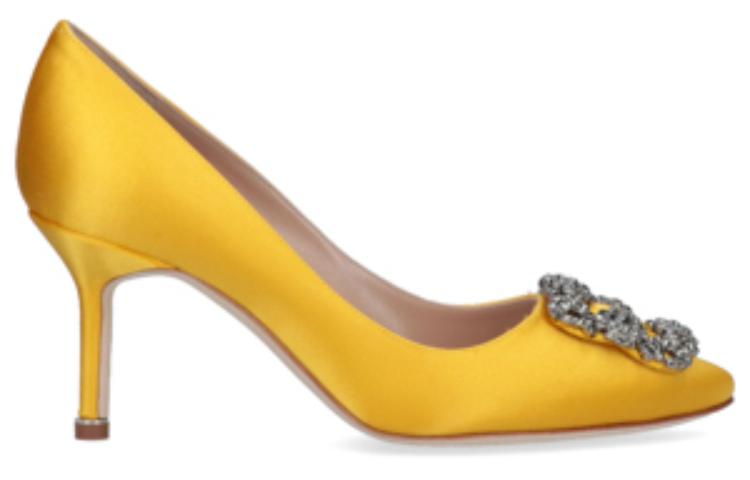 (W) Manolo Blahnik Satin High Heels 'Crystal Buckle Yellow' 圖 2