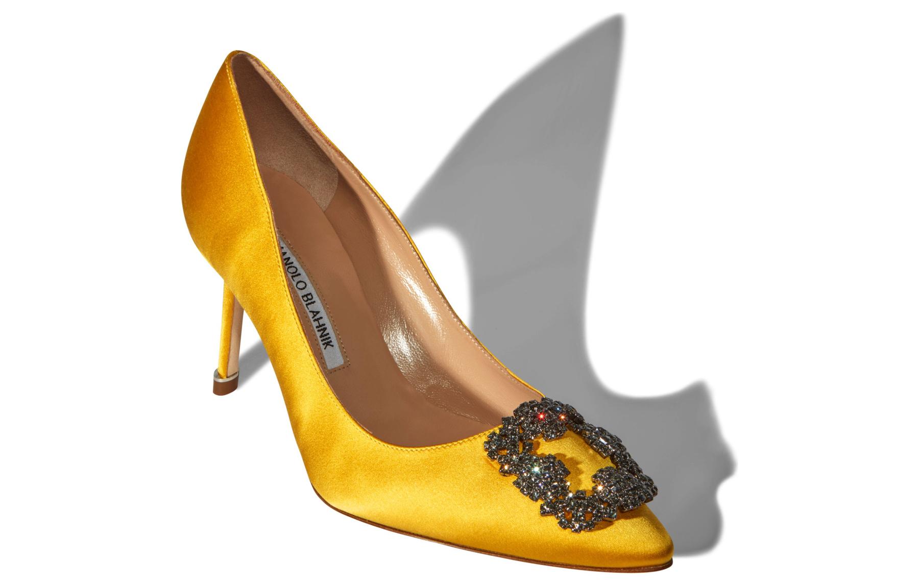 (W) Manolo Blahnik Satin High Heels 'Crystal Buckle Yellow' 圖 5