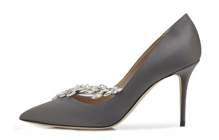 (Women) Manolo Blahnik Satin High Heels 'Crystal Leaf Grey' 9XX-0367-0030