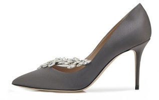 (Women) Manolo Blahnik Satin High Heels 'Crystal Leaf Grey' 9XX-0367-0030 (Women) Manolo Blahnik Satin High Heels 'Crystal Leaf Grey' 9XX-0367-0030
