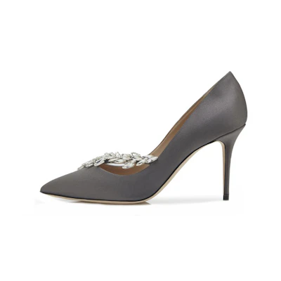 (W) Manolo Blahnik Satin High Heels 'Crystal Leaf Grey'
