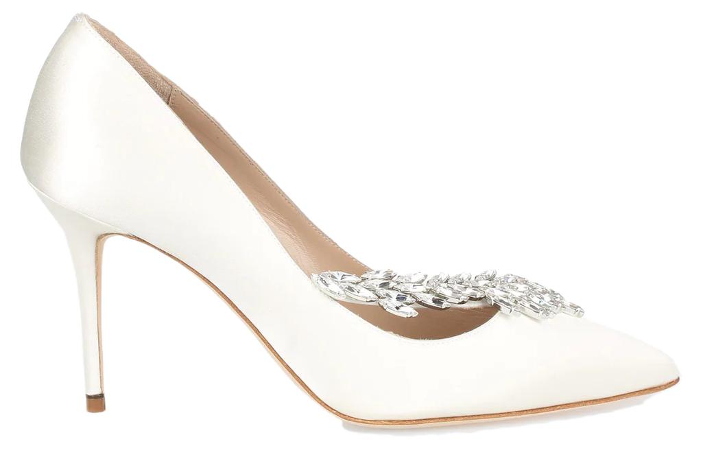 (W) Manolo Blahnik Satin High Heels 'Crystal Leaf Decoration - White' 圖 2