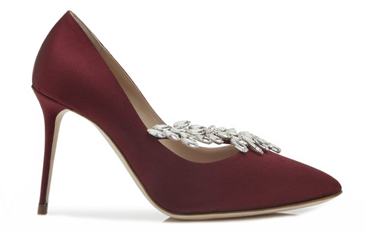 (W) Manolo Blahnik Satin High Heels 'Crystal Leaf Burgundy' 圖 2