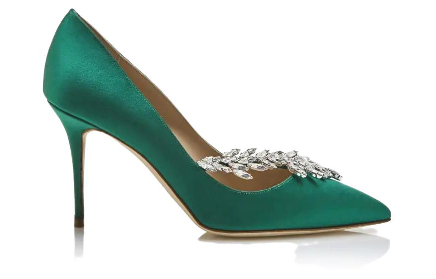 (W) Manolo Blahnik Satin High Heels 'Crystal Leaf Green' 圖 2