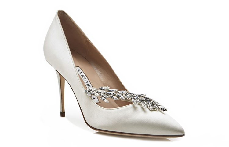 (W) Manolo Blahnik Satin High Heels 'Crystal Leaf Decoration - White' 圖 3