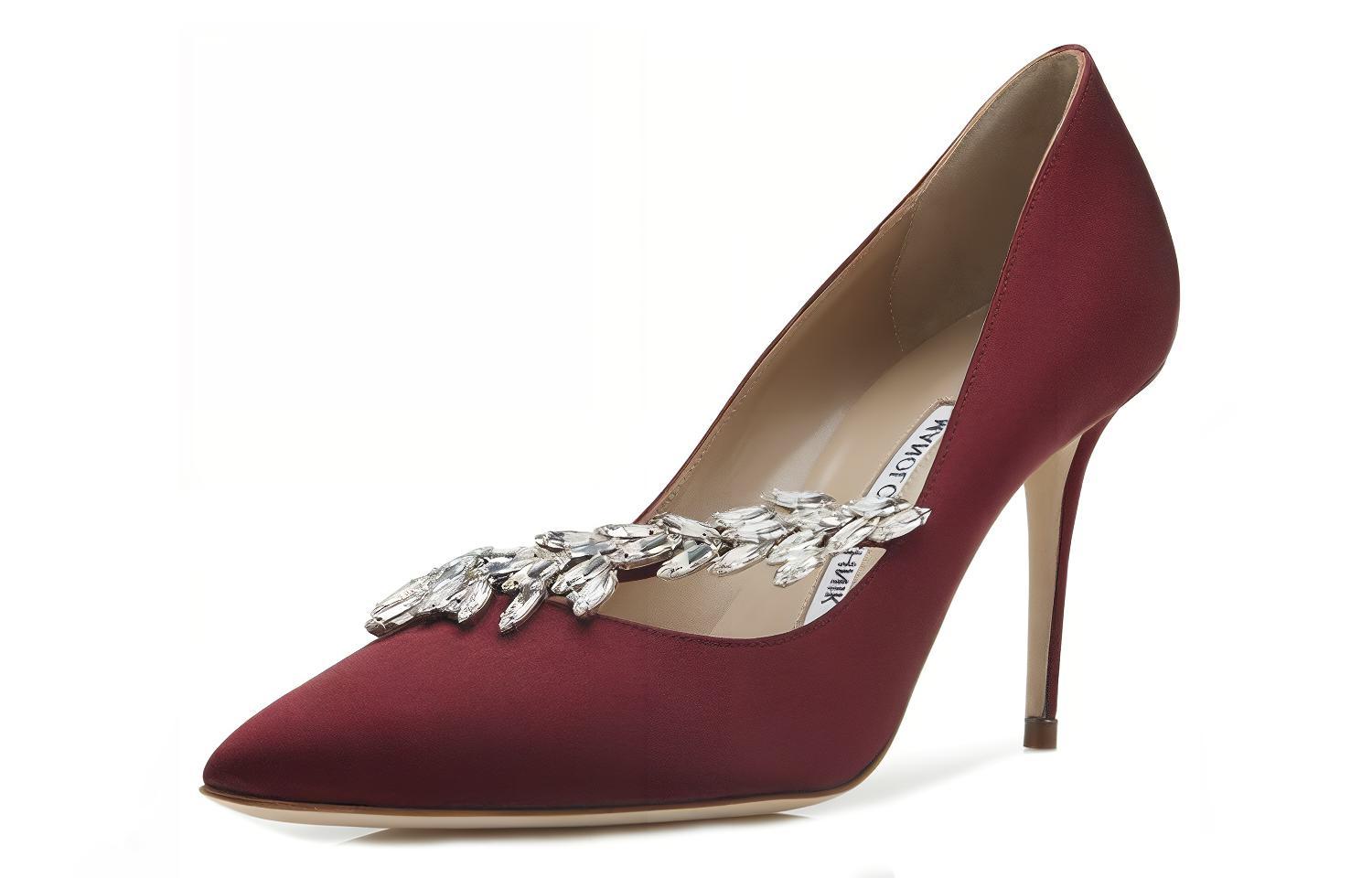 (W) Manolo Blahnik Satin High Heels 'Crystal Leaf Burgundy' 圖 3