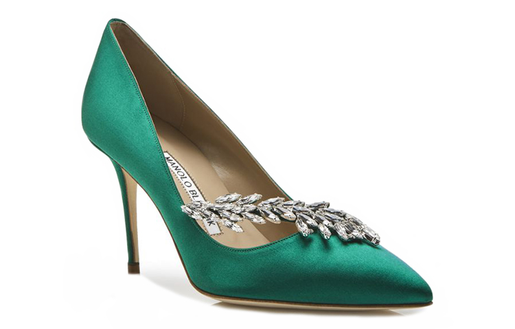 (W) Manolo Blahnik Satin High Heels 'Crystal Leaf Green' 圖 3