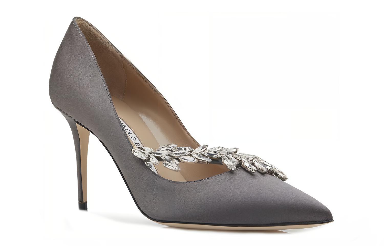 (W) Manolo Blahnik Satin High Heels 'Crystal Leaf Grey' 圖 4