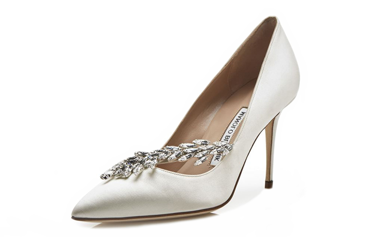 (W) Manolo Blahnik Satin High Heels 'Crystal Leaf Decoration - White' 圖 4