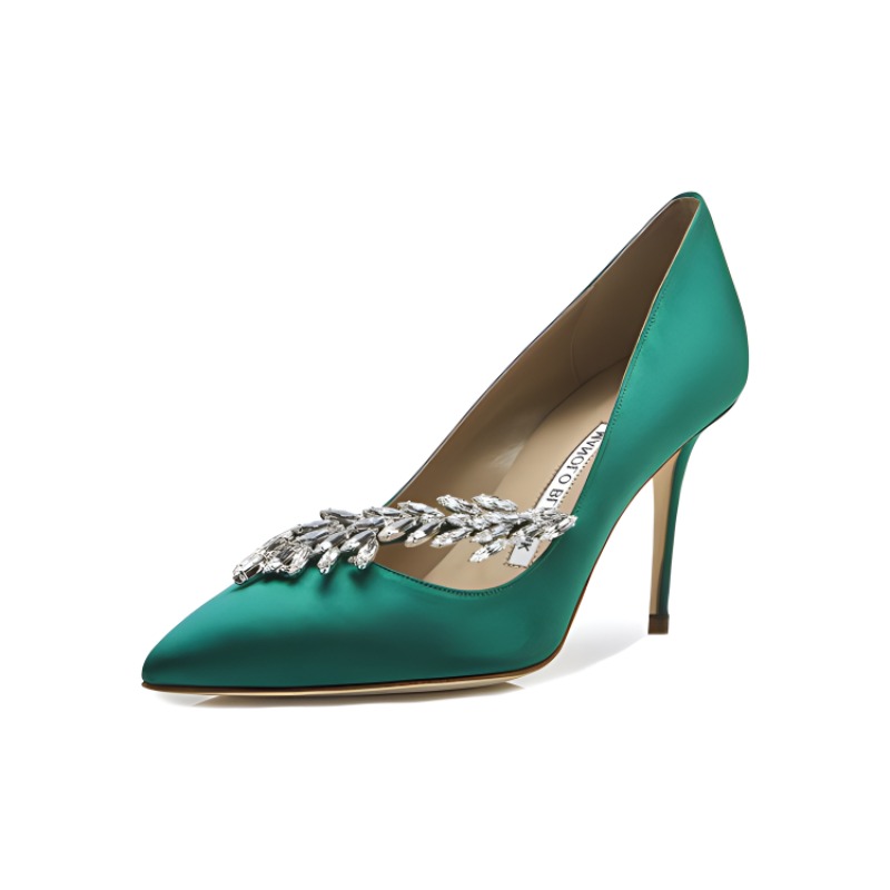(W) Manolo Blahnik Satin High Heels 'Crystal Leaf Green' 圖 4