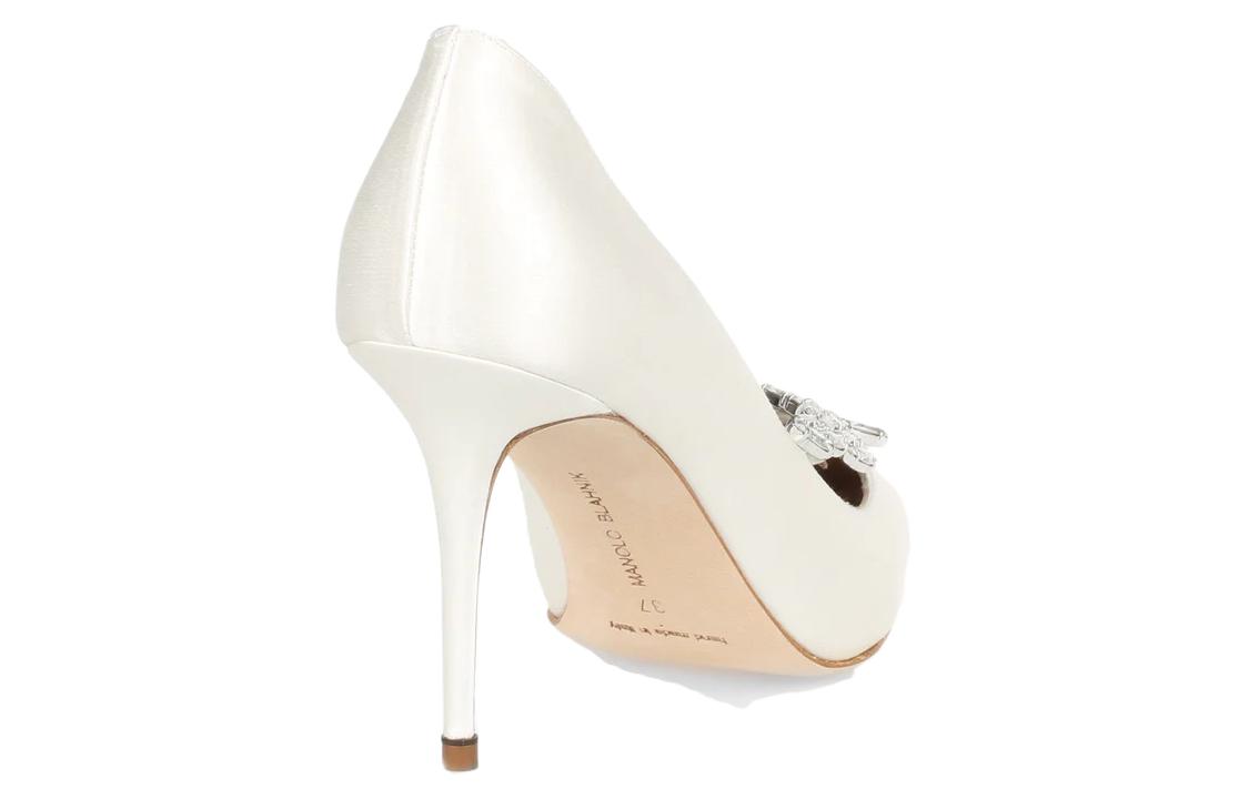(W) Manolo Blahnik Satin High Heels 'Crystal Leaf Decoration - White' 圖 5