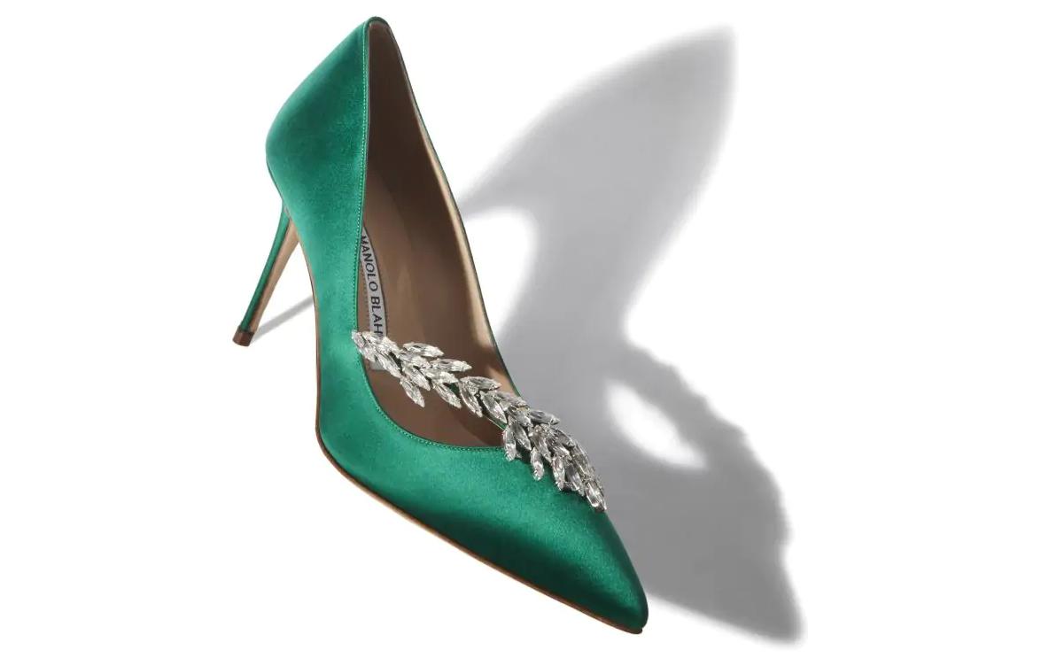 (W) Manolo Blahnik Satin High Heels 'Crystal Leaf Green' 圖 5