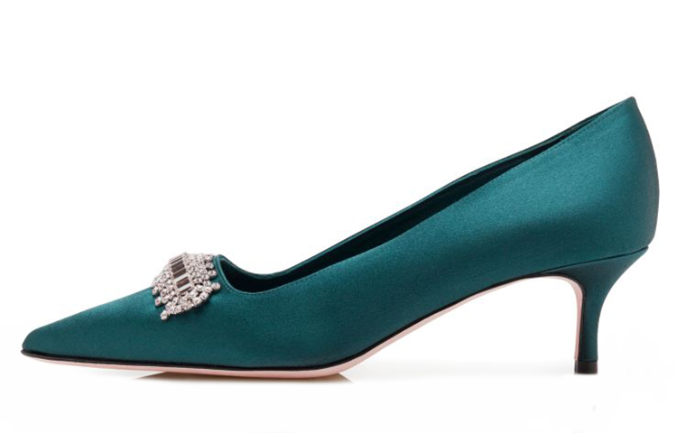 (W) Manolo Blahnik Satin High Heels 'Dark Green Crystal'