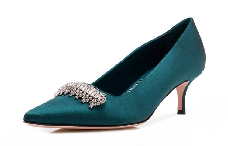 (W) Manolo Blahnik Satin High Heels 'Dark Green Crystal' 圖 4