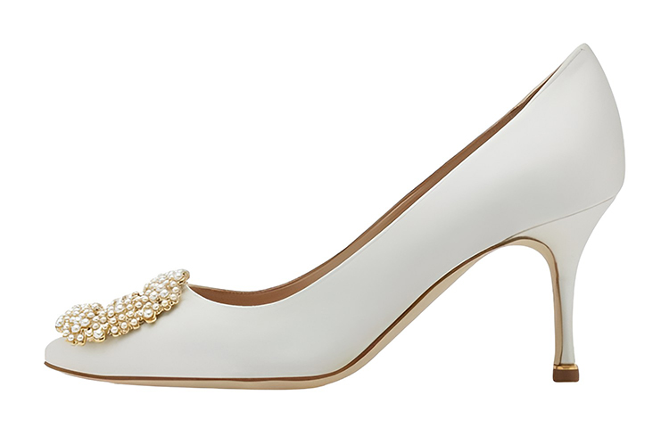 Buy (W) Manolo Blahnik Tacones Altos de Satén 'Hebilla Perla Marfil' 9XX-0673-0037