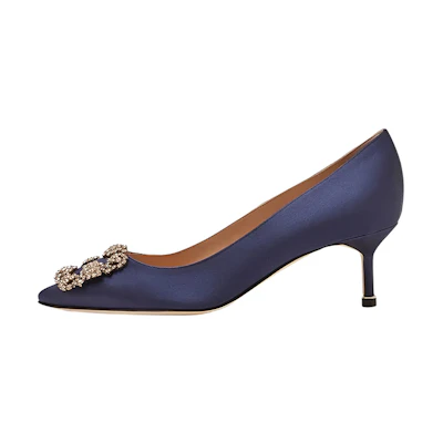 (W) Manolo Blahnik Satin High Heels 'Navy Crystal Buckle'