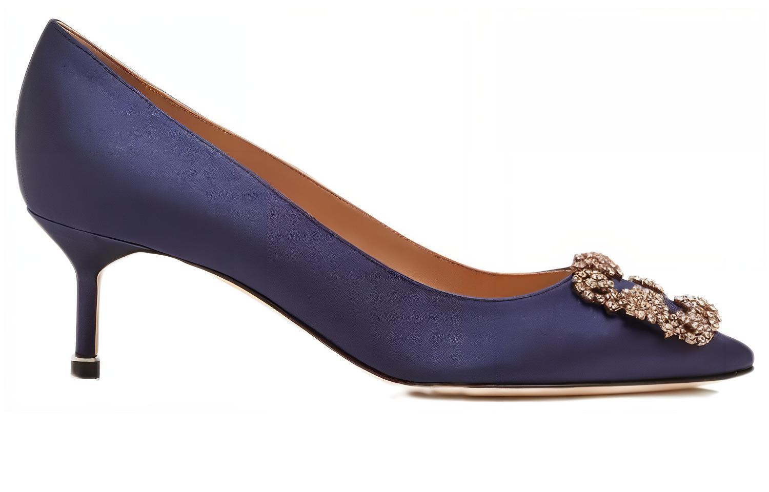 (W) Manolo Blahnik Satin High Heels 'Navy Crystal Buckle' 圖 2