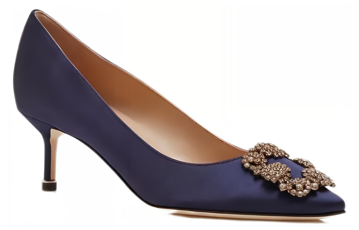 (W) Manolo Blahnik Satin High Heels 'Navy Crystal Buckle' 圖 3