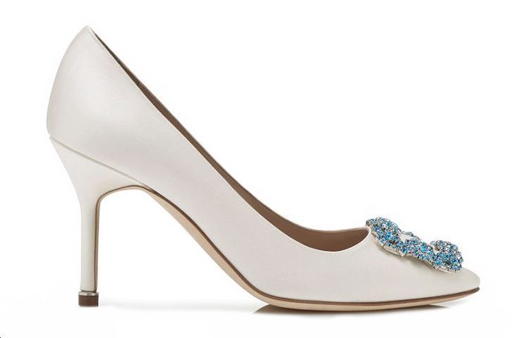 (W) Manolo Blahnik Satin High Heels 'Square Crystal Buckle - White' 圖 2