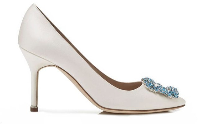 (Women) Manolo Blahnik Satin High Heels 'Square Crystal Buckle - White' 9XX-0230-0002 Order (Women) Manolo Blahnik Satin High Heels 'Square Crystal Buckle - White' 9XX-0230-0002