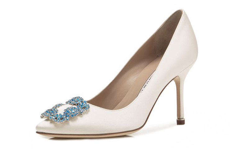 (W) Manolo Blahnik Satin High Heels 'Square Crystal Buckle - White' 圖 3