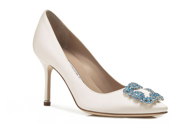 (W) Manolo Blahnik Satin High Heels 'Square Crystal Buckle - White' 圖 4