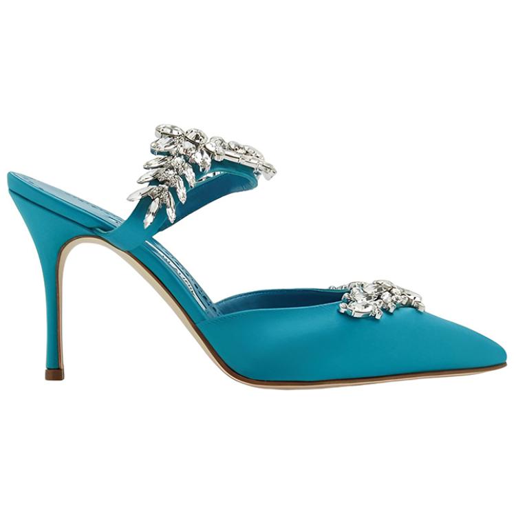 (W) Manolo Blahnik Satin High Heels 'Turquoise Crystal Embellished' 圖 2