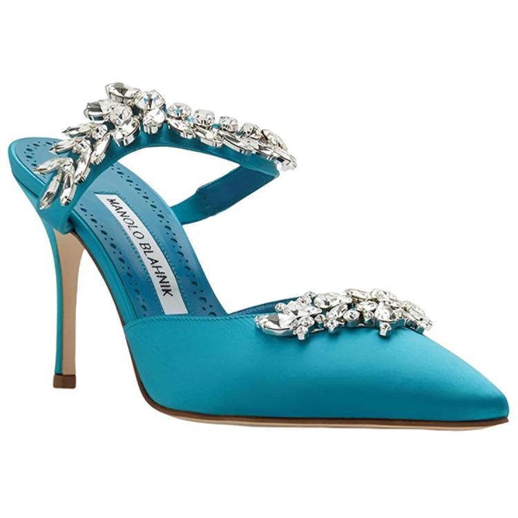 (W) Manolo Blahnik Satin High Heels 'Turquoise Crystal Embellished' 圖 4