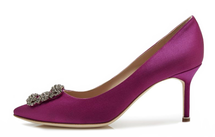 (W) Manolo Blahnik Satin High Heels with Crystal Buckle 'Purple Red'