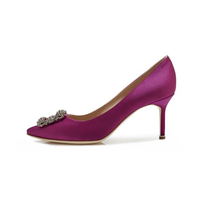 (W) Manolo Blahnik Satin High Heels with Crystal Buckle 'Purple Red'