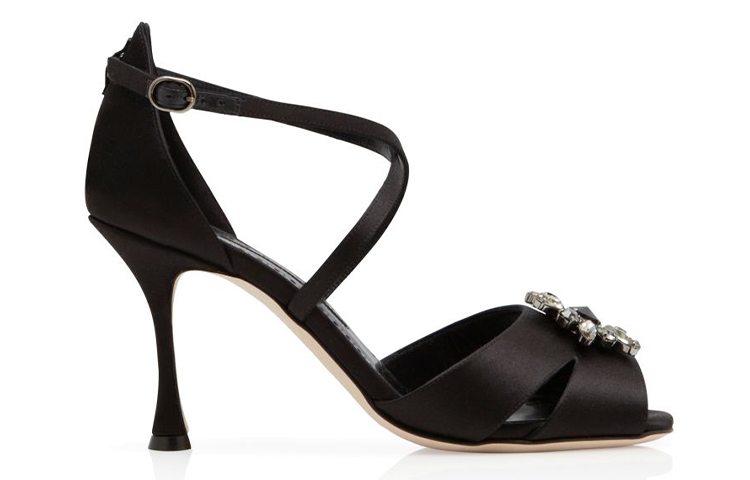 (W) Manolo Blahnik Satin Jewel Buckle Peep-Toe 'Black Fashion High Heel' 圖 2