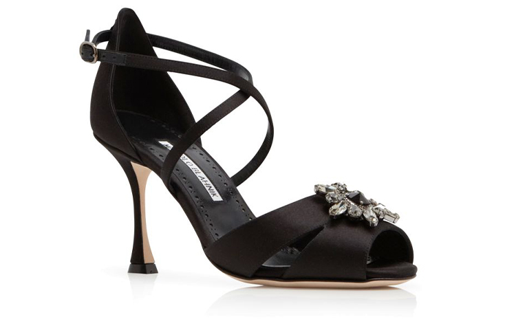 (W) Manolo Blahnik Satin Jewel Buckle Peep-Toe 'Black Fashion High Heel' 圖 3